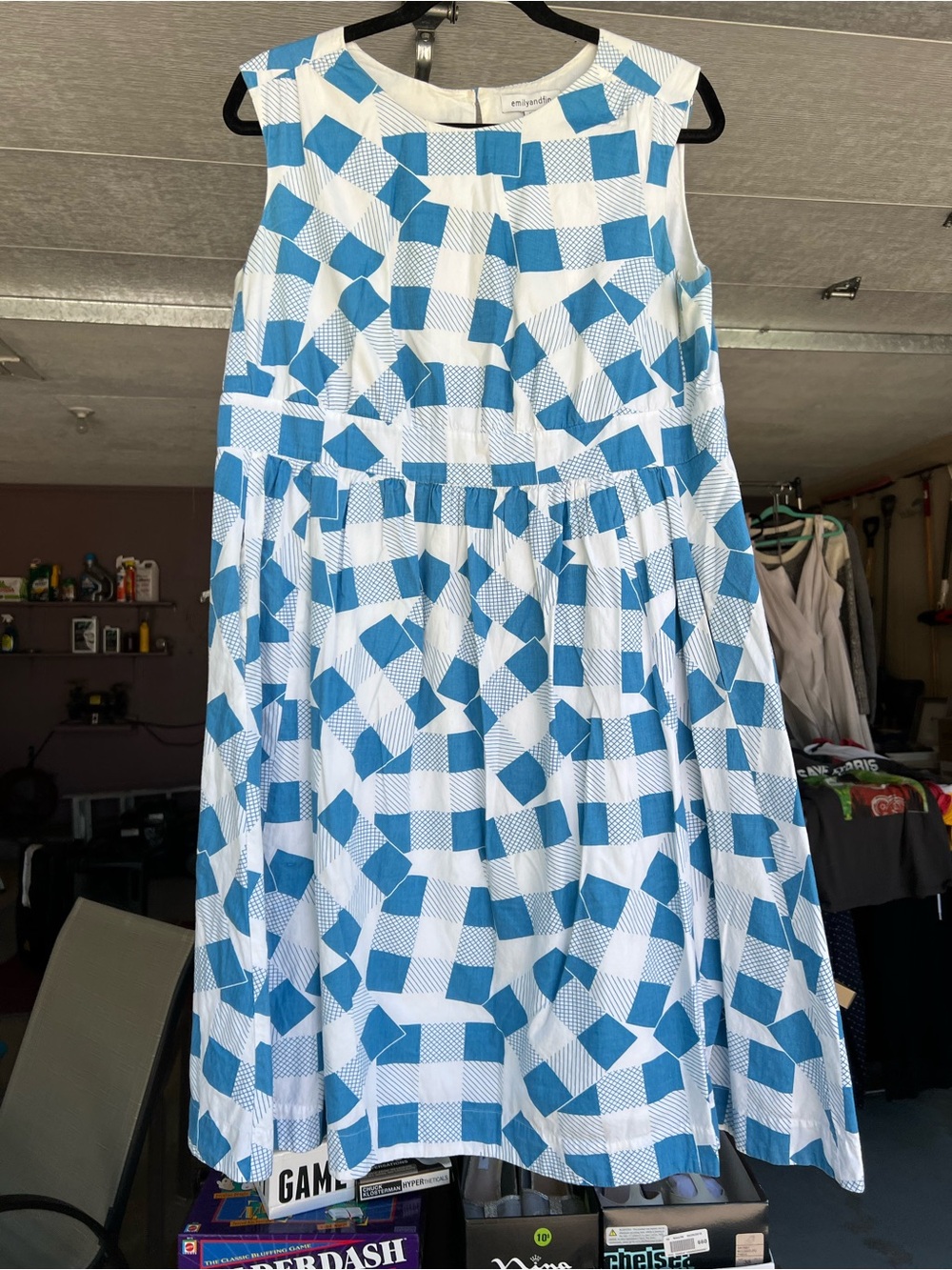 Blue Geometric Sleeveless Cotton Dress